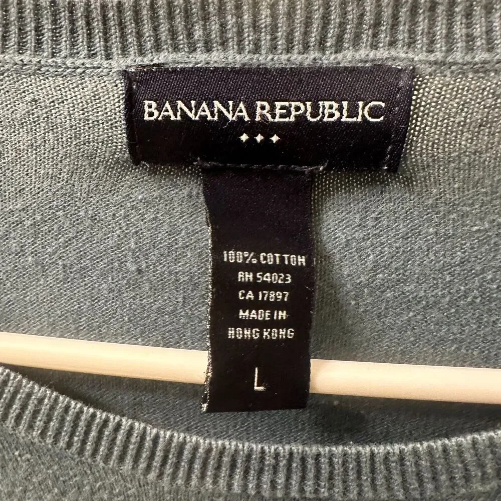 Banana Republic Sweater Adult Large Blue Knit Two Tone Pullover Men 100% Cotton
